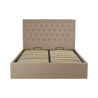 Orsina Hannah Beige Ottoman Double Bed | Tufted Linen Storage Bed