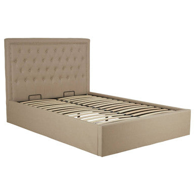 Orsina Hannah Beige Ottoman Double Bed | Tufted Linen Storage Bed