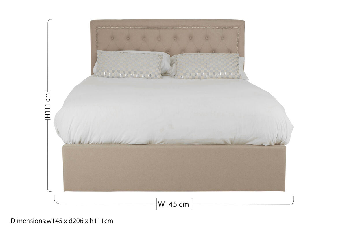 Orsina Hannah Beige Ottoman Double Bed | Tufted Linen Storage Bed