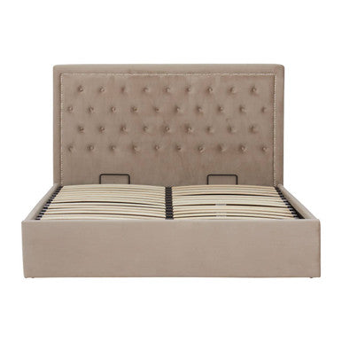 Orsina Hannah King Ottoman Storage Bed – Mink Velvet Upholstered