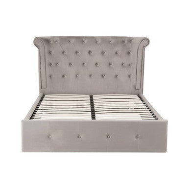 Orsina Edison Grey Velvet Ottoman Double Bed with Lift Up Storage