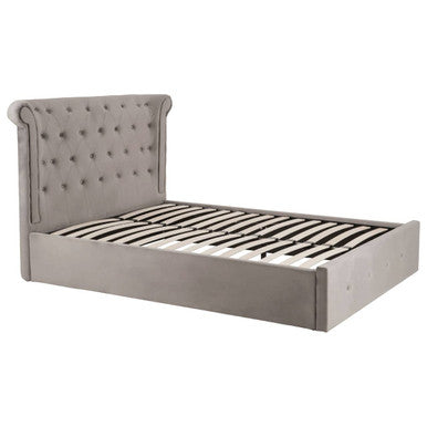Orsina Edison Grey Velvet Ottoman Double Bed with Lift Up Storage