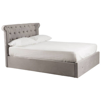 Orsina Edison Grey Velvet Ottoman Double Bed with Lift Up Storage