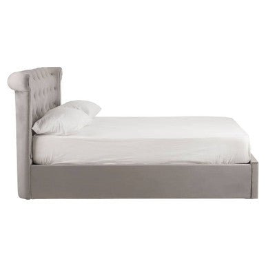 Orsina Edison Grey Velvet Ottoman Double Bed with Lift Up Storage