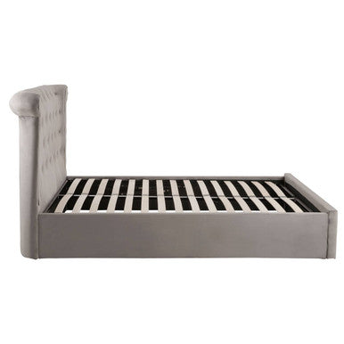 Orsina Edison Grey Velvet Ottoman Double Bed with Lift Up Storage