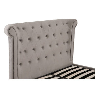 Orsina Edison Grey Velvet Ottoman Double Bed with Lift Up Storage