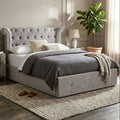 Orsina Edison Grey Velvet Ottoman Double Bed with Lift Up Storage