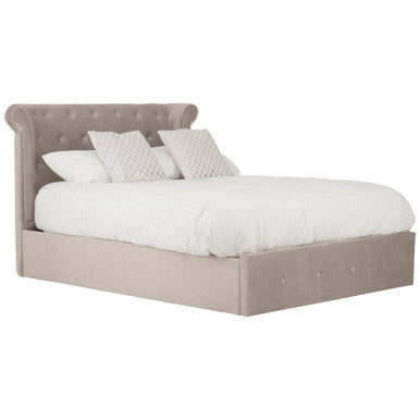 Orsina Edison Mink Velvet Ottoman Double Bed – Wingback Tufted Storage