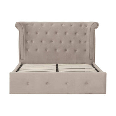 Orsina Edison Mink Velvet Ottoman Double Bed – Wingback Tufted Storage