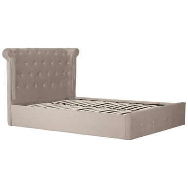 Orsina Edison Mink Velvet Ottoman Double Bed – Wingback Tufted Storage