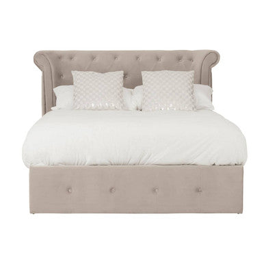 Orsina Edison Mink Velvet Ottoman Double Bed – Wingback Tufted Storage