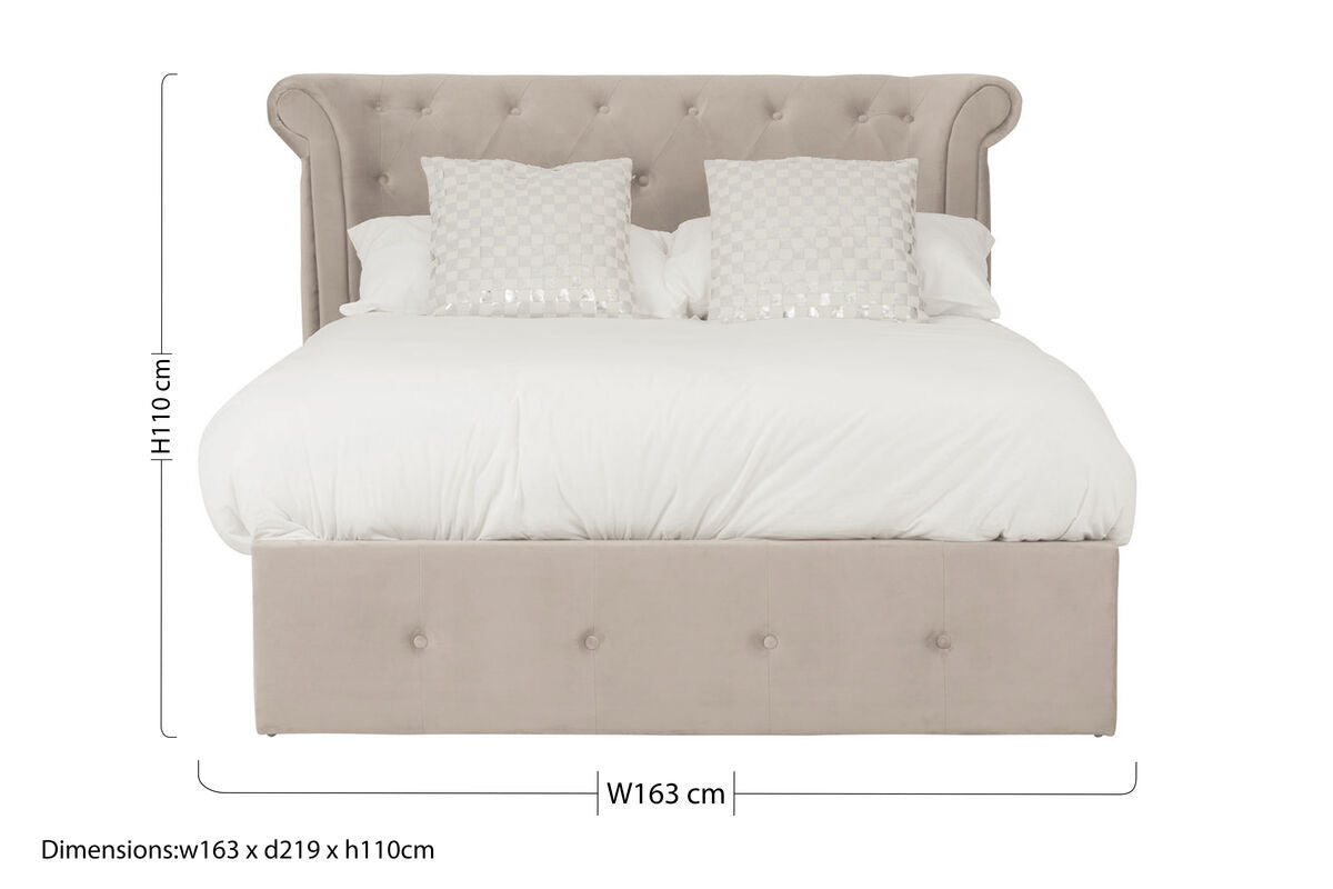 Orsina Edison Mink Velvet Ottoman Double Bed – Wingback Tufted Storage