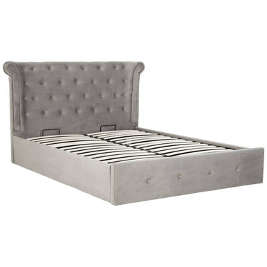Orsina Edison King Ottoman Bed – Grey Brushed Velvet Wingback Storage