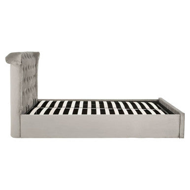 Orsina Edison King Ottoman Bed – Grey Brushed Velvet Wingback Storage