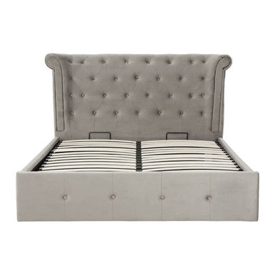 Orsina Edison King Ottoman Bed – Grey Brushed Velvet Wingback Storage