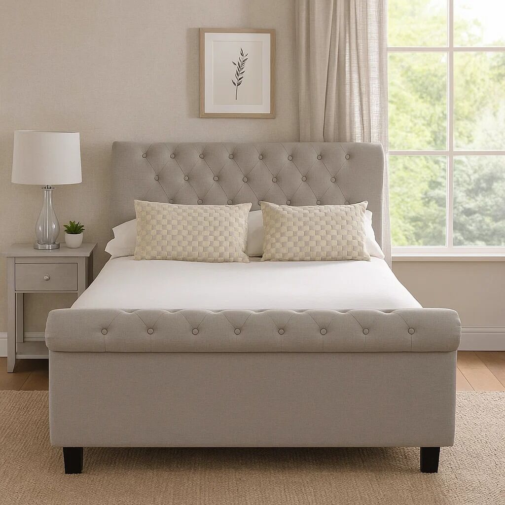 Orsina Orlando Light Grey Ottoman Double Bed – Tufted Storage Bed