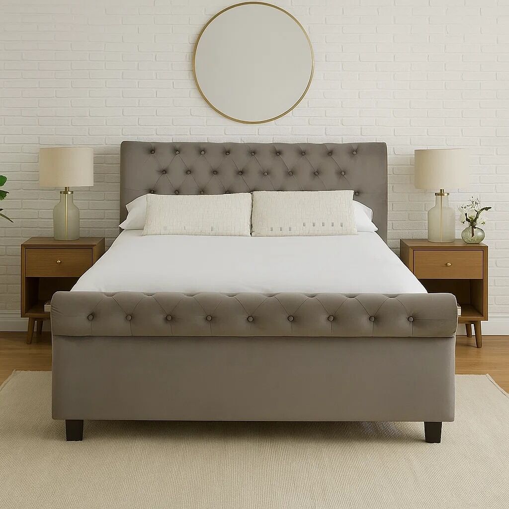Orsina Orlando Grey Velvet Ottoman King Bed – Tufted Storage Bed