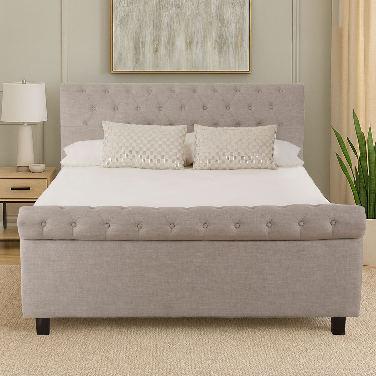 Orsina Orlando Light Grey Ottoman King Bed – Button Tufted Storage