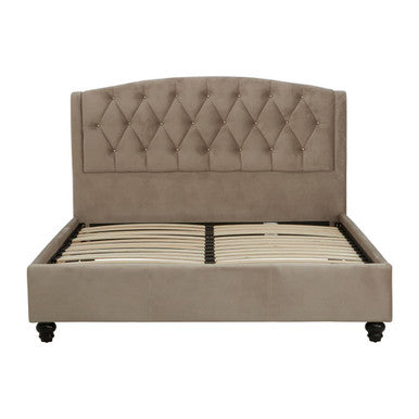 Orsina Josephine Double Bed – Mink Brushed Velvet Tufted Headboard