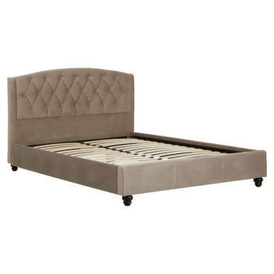 Orsina Josephine Double Bed – Mink Brushed Velvet Tufted Headboard
