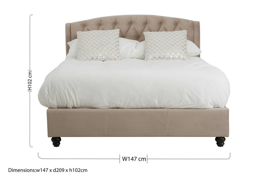 Orsina Josephine Double Bed – Mink Brushed Velvet Tufted Headboard