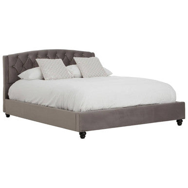 Orsina Josephine King Bed – Grey Velvet Tufted Upholstered Bed