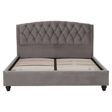 Orsina Josephine King Bed – Grey Velvet Tufted Upholstered Bed