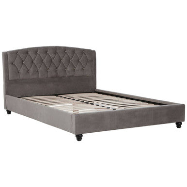 Orsina Josephine King Bed – Grey Velvet Tufted Upholstered Bed