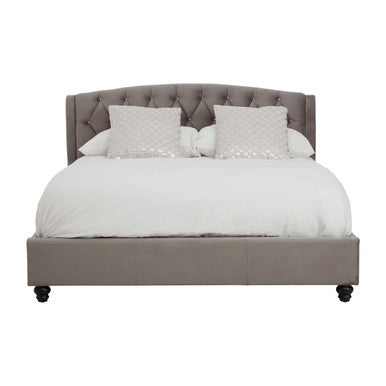 Orsina Josephine King Bed – Grey Velvet Tufted Upholstered Bed