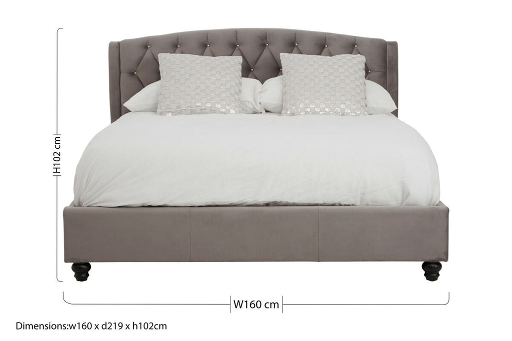 Orsina Josephine King Bed – Grey Velvet Tufted Upholstered Bed