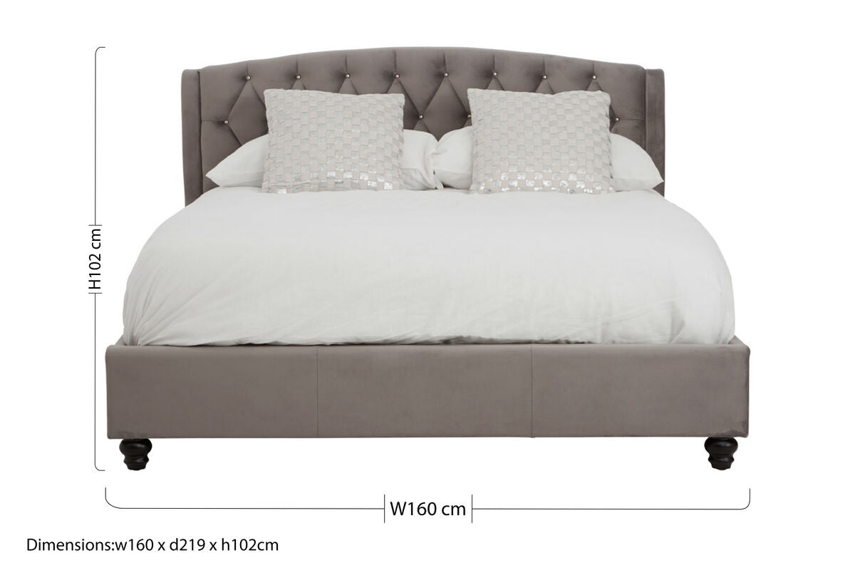 Orsina Josephine King Bed – Grey Velvet Tufted Upholstered Bed