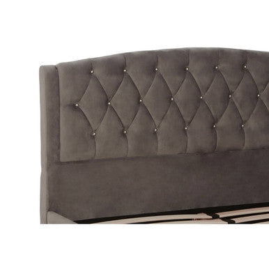 Orsina Josephine King Bed – Grey Velvet Tufted Upholstered Bed