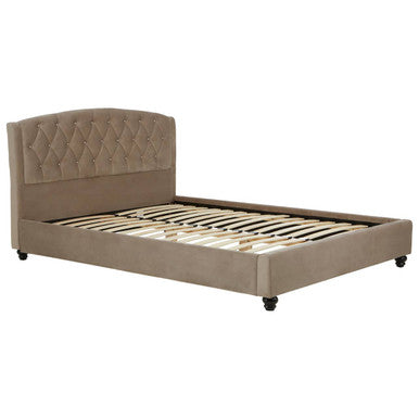 Orsina Josephine King Bed – Tufted Upholstered Mink Arched Headboard