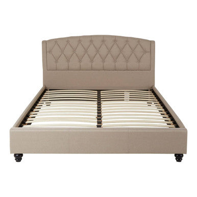 Orsina Josephine King Bed – Beige Tufted Upholstered Bed Frame