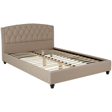 Orsina Josephine King Bed – Beige Tufted Upholstered Bed Frame