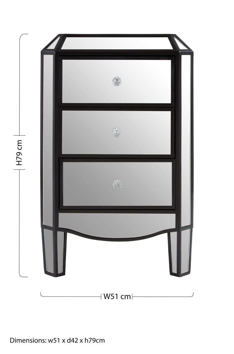 Orsina Tiffany 3 Drawer Mirrored Chest – Glam Bedroom Storage Dresser