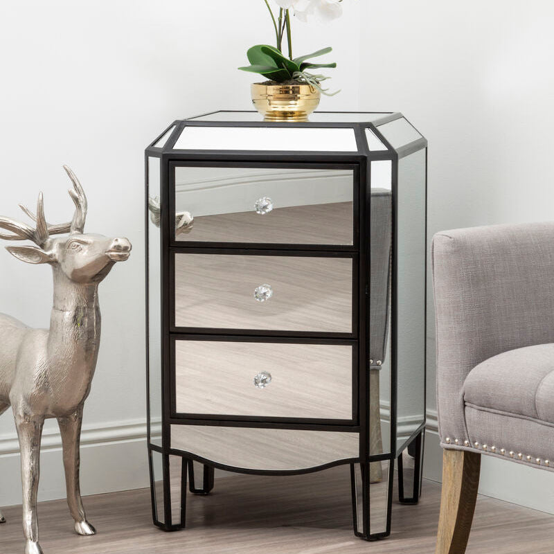 Orsina Tiffany 3 Drawer Mirrored Chest – Glam Bedroom Storage Dresser