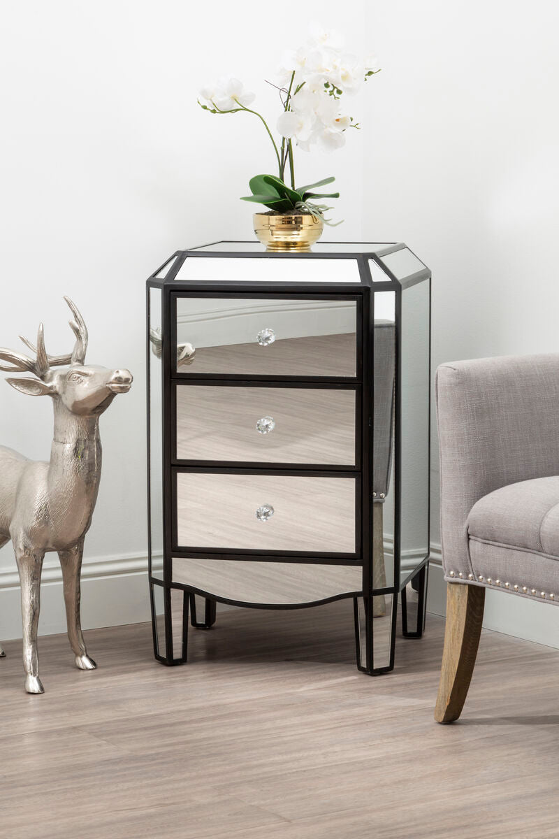 Orsina Tiffany 3 Drawer Mirrored Chest – Glam Bedroom Storage Dresser