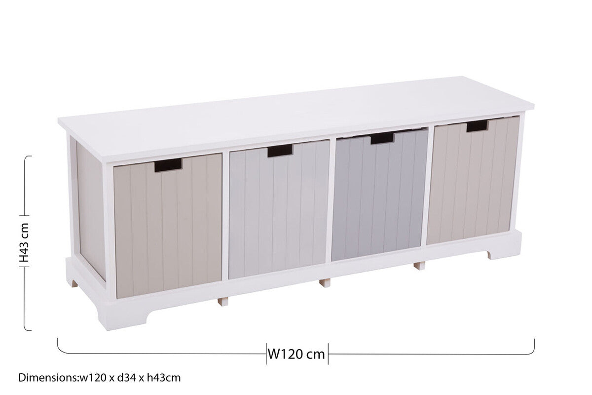 Orsina New England 4 Drawer Storage Bench – White Entryway Seating