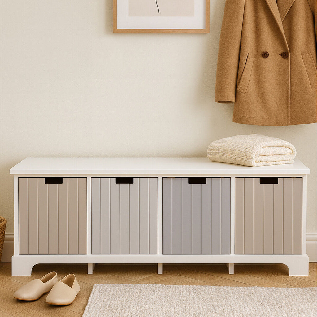 Orsina New England 4 Drawer Storage Bench – White Entryway Seating