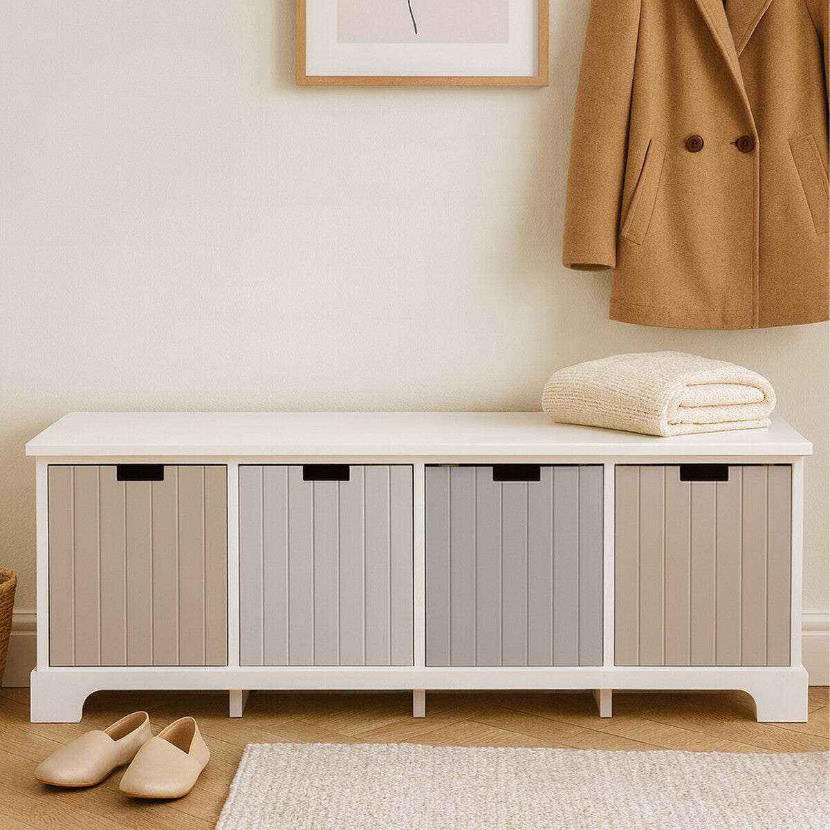 Orsina New England 4 Drawer Storage Bench – White Entryway Seating