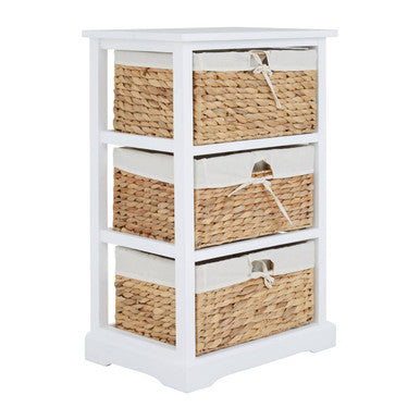 Orsina Ashby 3 Drawer Seagrass Storage Chest – White Wicker Unit