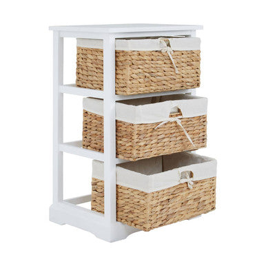 Orsina Ashby 3 Drawer Seagrass Storage Chest – White Wicker Unit