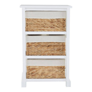 Orsina Ashby 3 Drawer Seagrass Storage Chest – White Wicker Unit