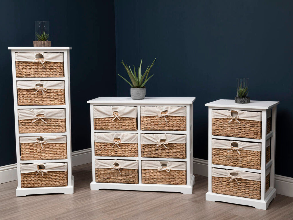 Orsina Ashby 3 Drawer Seagrass Storage Chest – White Wicker Unit