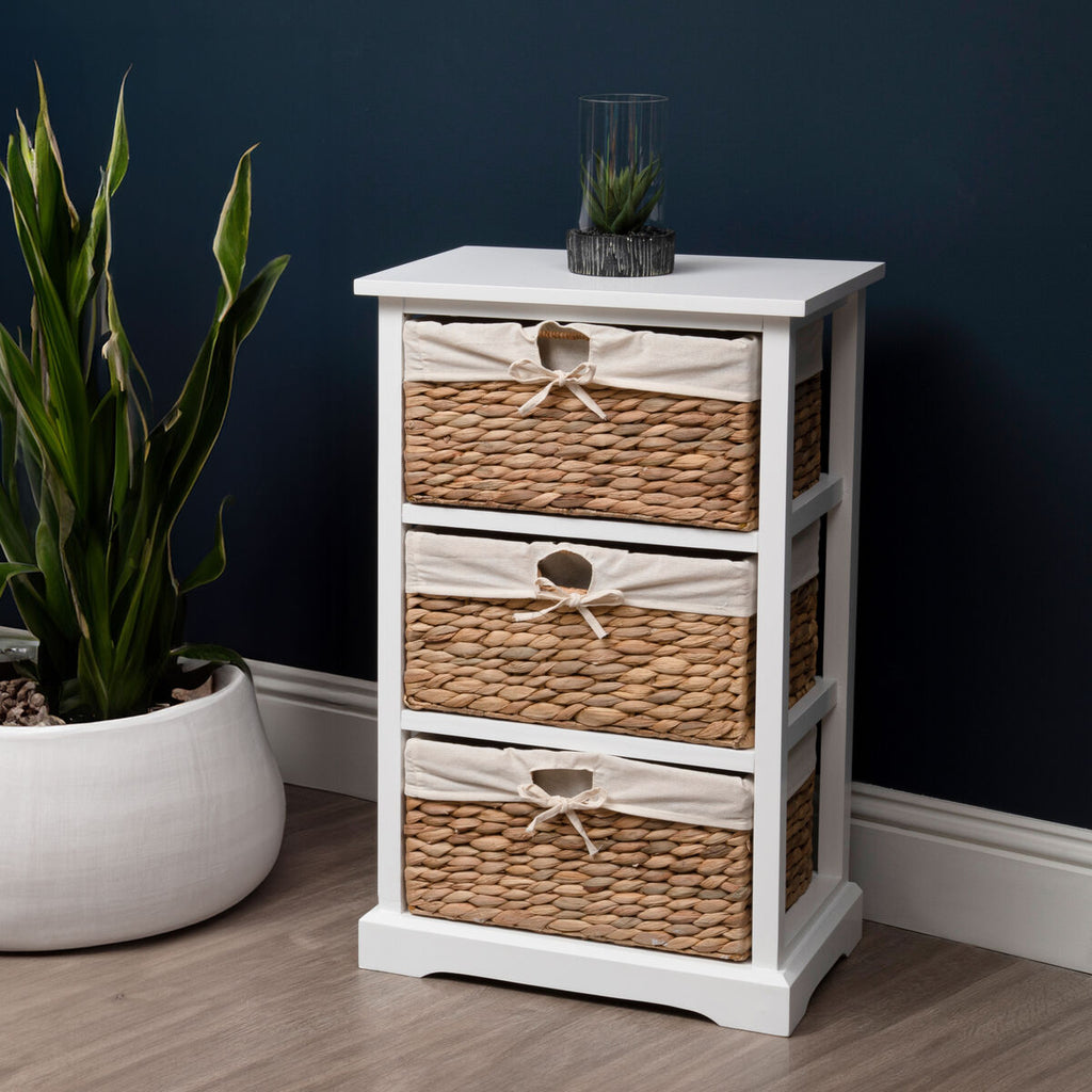 Orsina Ashby 3 Drawer Seagrass Storage Chest – White Wicker Unit