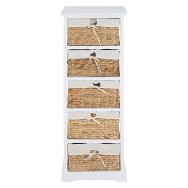 Orsina Ashby 5 Seagrass Drawer Chest – White Frame Storage Unit