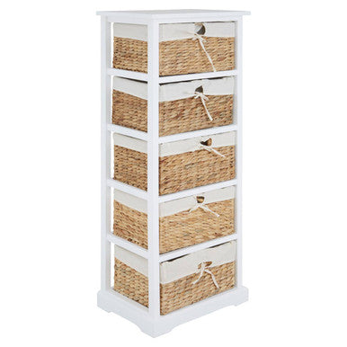 Orsina Ashby 5 Seagrass Drawer Chest – White Frame Storage Unit