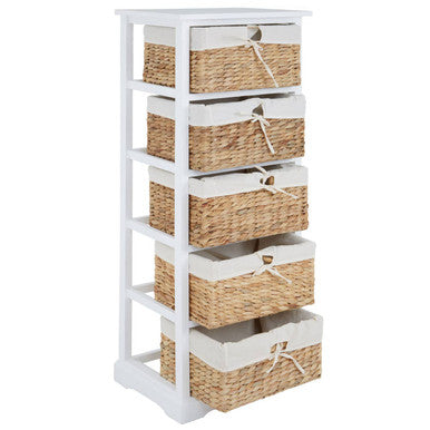 Orsina Ashby 5 Seagrass Drawer Chest – White Frame Storage Unit