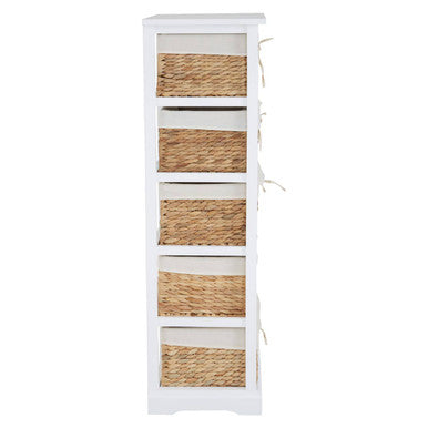 Orsina Ashby 5 Seagrass Drawer Chest – White Frame Storage Unit